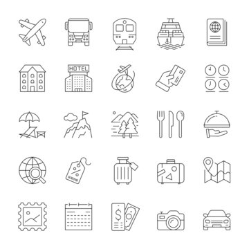 A set of line icons, travel, journey, tourism, icons, vector illustration.
