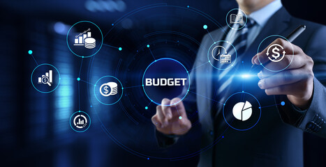 Budget planning business finance concept on virtual screen interface.