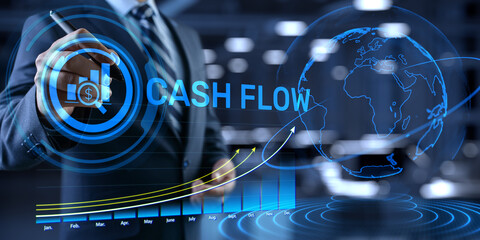 Cash flow business finance growth graph on virtual screen.