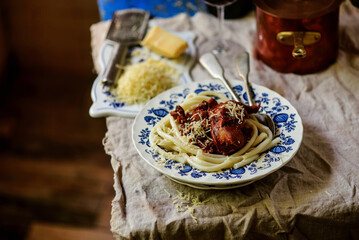 Rabbit rague with pasta..style rustic