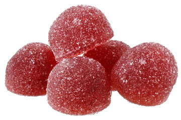Handful of red and orange candy close up