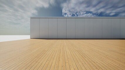 Fototapeta na wymiar Empty floor for car park. 3d rendering of abstract gray building with clear sky background.