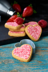 cookies with heart shape and fruit for valentine's day