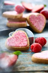 cookies with heart shape and fruit for valentine's day