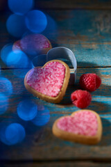 cookies with heart shape and fruit for valentine's day