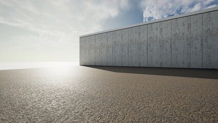 Obraz premium Empty floor for car park. 3d rendering of abstract gray building with clear sky background.