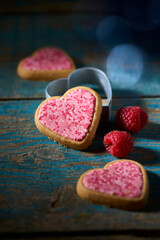 Fototapeta na wymiar cookies with heart shape and fruit for valentine's day