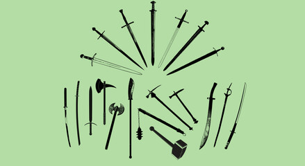 set armi bianche antiche spada mazza accetta lama taglio ascia katana spadone martello sciabola fioretto combattere 