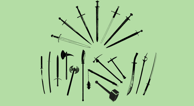 set armi bianche antiche spada mazza accetta lama taglio ascia katana spadone martello sciabola fioretto combattere 