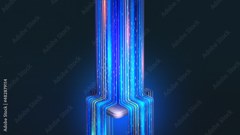 Leinwandbilder quantum processor innovative concept of computing machines. 3d illustration of streaming data proces