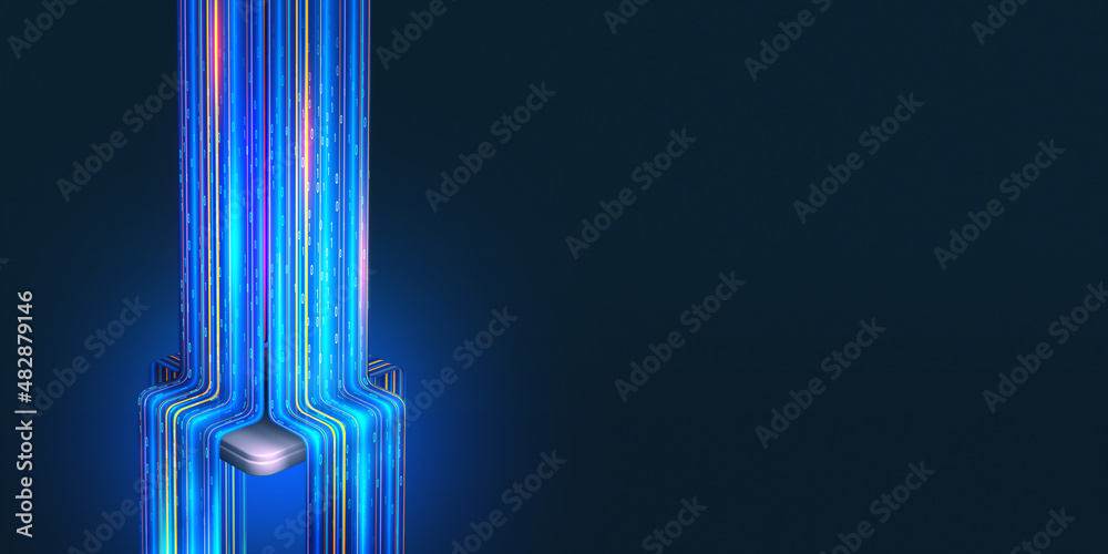 Leinwandbilder Quantum processor innovative concept of computing machines. 3D illustration of streaming data processed by CPU. Cyber high speed data transmission technology