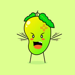 cute mango character with angry expression. green and orange. suitable for emoticon, logo, mascot. both hands raised and mouth open