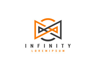 Abstract Infinity Logo. Grey and Orange Line Infinity Logo isolated on White Background. Flat Vector Logo Design Template Element