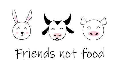 Obraz na płótnie Canvas Friend not food animal rights meatless diet concept vector isolated icon set animal cute head sketch doodle drawing graphic veganism.