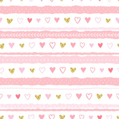 Cute hand drawn hearts seamless pattern, lovely romantic background, great for Valentine's Day, Mother's Day, textiles, wallpapers, banners - vector design