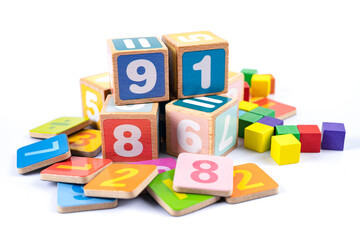 Math number colorful on white background, education study mathematics learning teach concept.