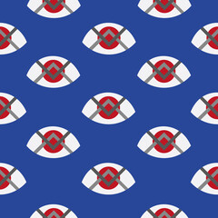 Geometric pattern with eyes and blue background