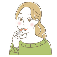 口紅を塗る女性　かわいいイラスト