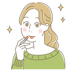 口紅を塗る女性　かわいいイラスト