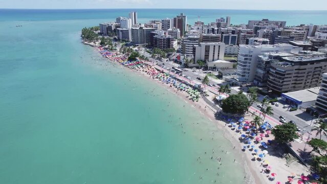 Aerial view of beaches in Maceio, Alagoas, Northeast region of Brazil. 4K.