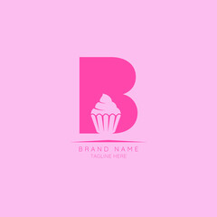 Logo template letter B with cupcake incorporated. Negative Space abstract Style Modern Vector Editable