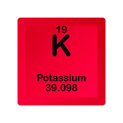 Potassium K Chemical Element vector illustration diagram, with atomic number and mass. Simple flat dark gradient design for education, lab, science class.