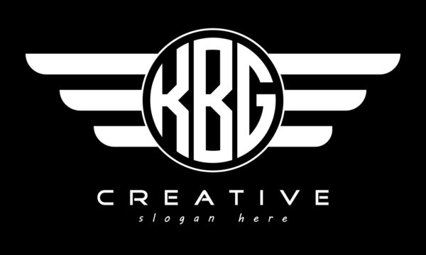KBG three letter monogram type circle letter logo with wings vector template.