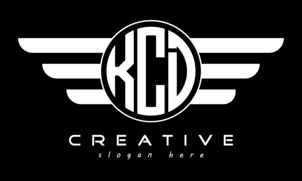 KCD three letter monogram type circle letter logo with wings vector template.