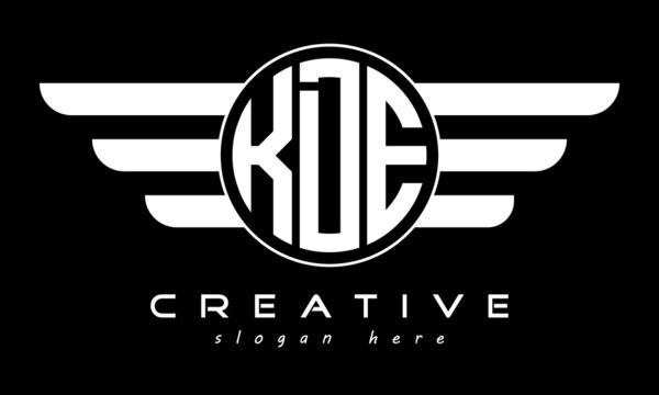 KDE three letter monogram type circle letter logo with wings vector template.