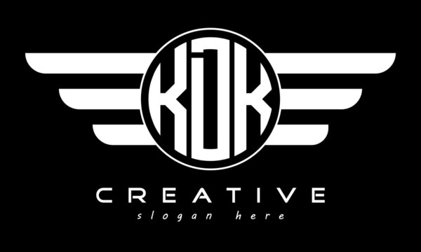 KDK three letter monogram type circle letter logo with wings vector template.