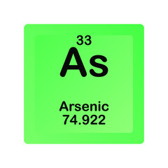 Arsenic As Chemical Element vector illustration diagram, with atomic number and mass. Simple flat dark gradient design for education, lab, science class.