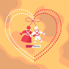 Poster of the baba marta festival with a heart with dolls in the center	