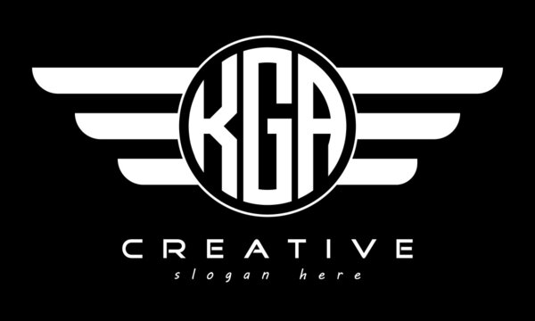 KGA three letter monogram type circle letter logo with wings vector template.