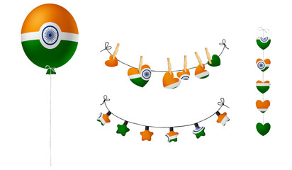 Festival set in colors of national flag. Clip art on white background. India