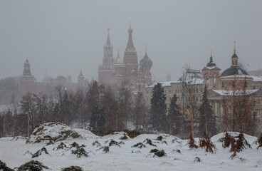Snowstorm in Moscow. Zaryadye Park