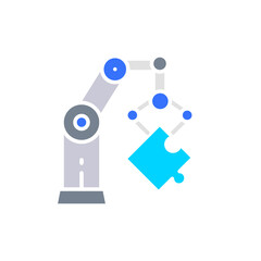 Robotic hand manipulator, industrial mechanical arm white line icon.