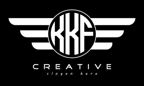 KKF three letter monogram type circle letter logo with wings vector template.
