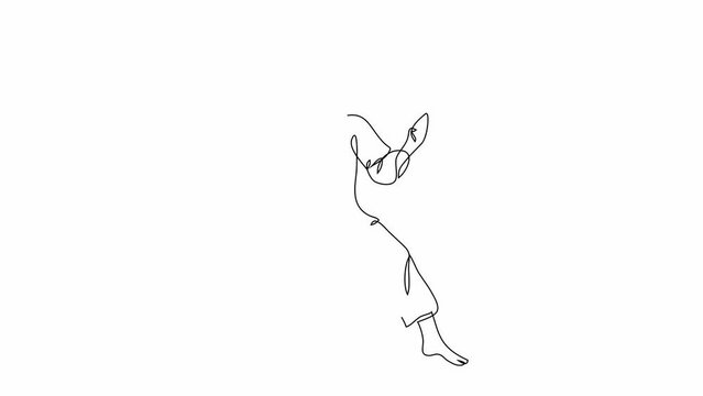 Karate. Fighting man wearing kimono drawing with continuous line, quick sketch, combat and martial arts concept, minimalist animated vector illustration 