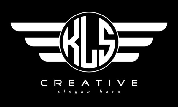 KLS three letter monogram type circle letter logo with wings vector template.
