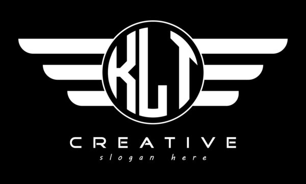 KLT three letter monogram type circle letter logo with wings vector template.

