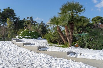 Center of Athens in snow 