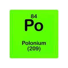 Polonium Po Chemical Element vector illustration diagram, with atomic number and mass. Simple flat dark gradient design for education, lab, science class.