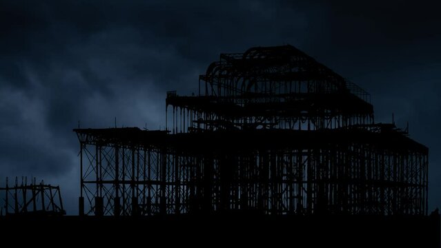 Lightning and Thunderstorm Flash Over Ruins of Brighton West Pier, England