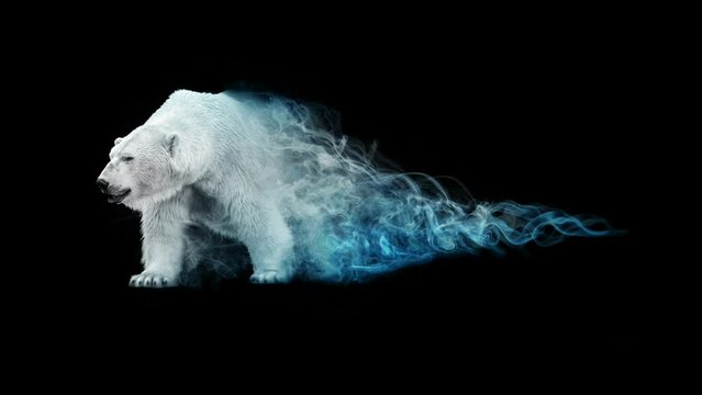 arctic polar bear with smoke animation in a black background