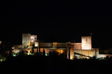 Alhambra castle in Granada, Andalucia, Spain, night view