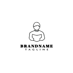 people reading book logo cartoon icon design template black isolated vector