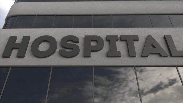 Health care hospital sign and modern building exterior. Health, clinic, emergency, healthcare and medical concept