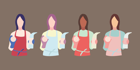 Illustration of a Girl Providing Housecleaning Service. Flat icon. Vector set.