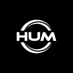 HUM letter logo design with black background in illustrator, vector logo modern alphabet font overlap style. calligraphy designs for logo, Poster, Invitation, etc.