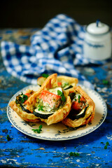 Salmon and zucchini tartlets.selective focus